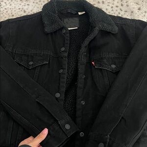 Black LEVIS Sherpa-Lined Denim Jacket